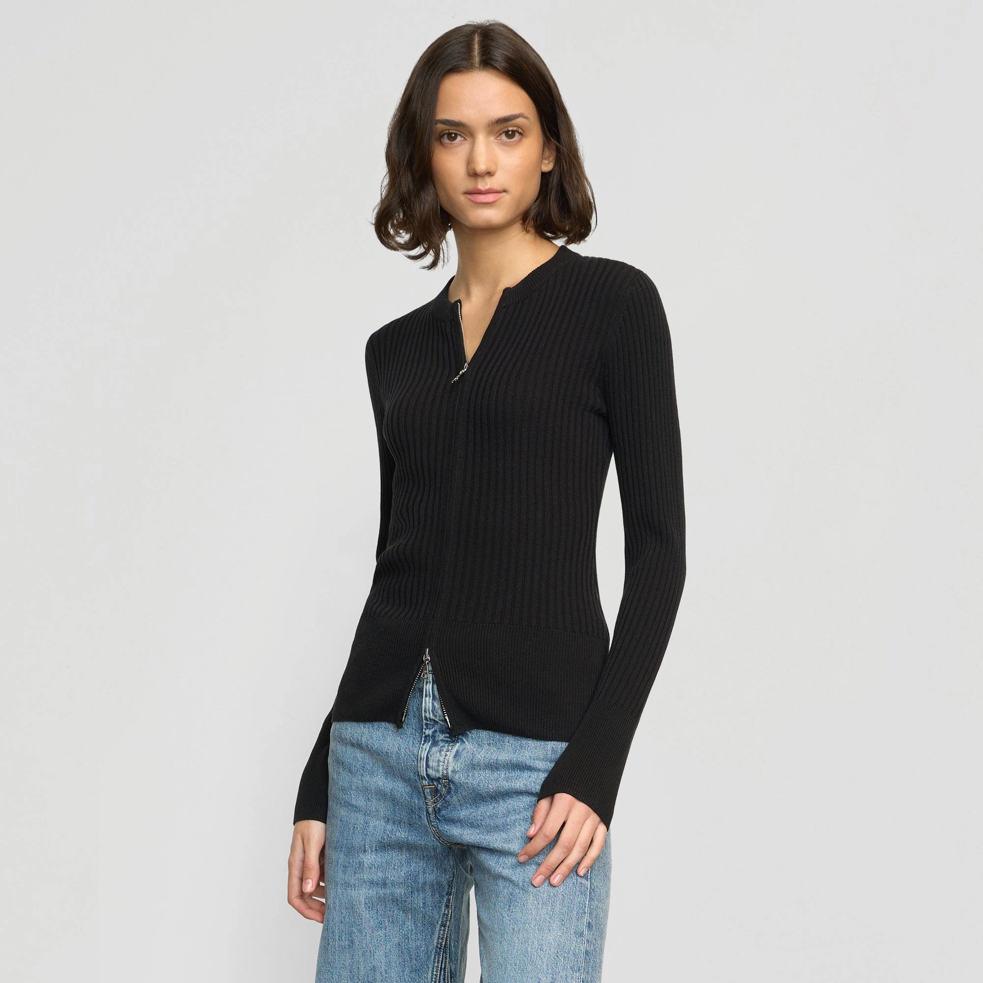Kayla Ribbed Two-Way Zip Sweater Casual Chic Knit