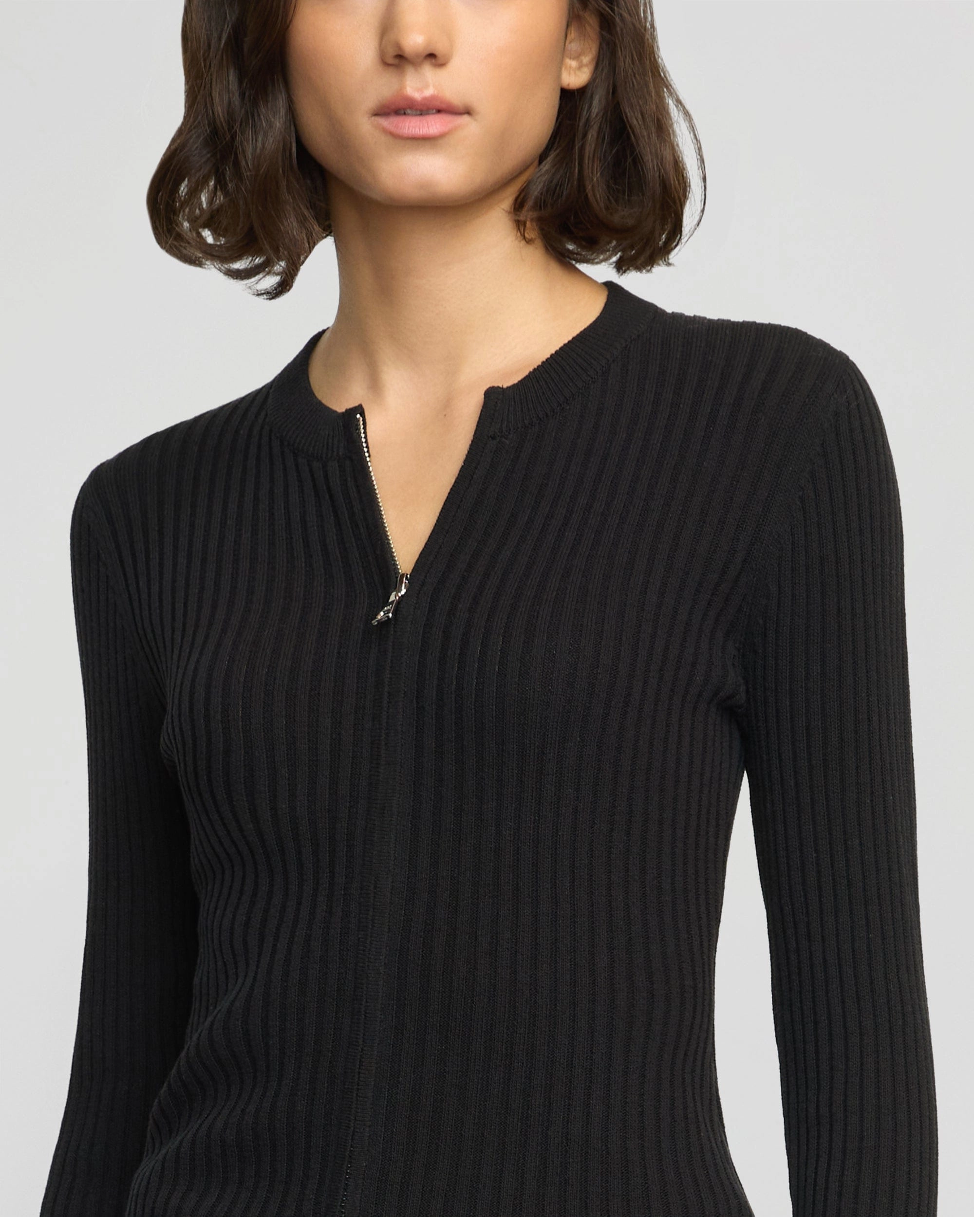 Kayla Ribbed Two-Way Zip Sweater Breathable Open Weave Comfortable Look