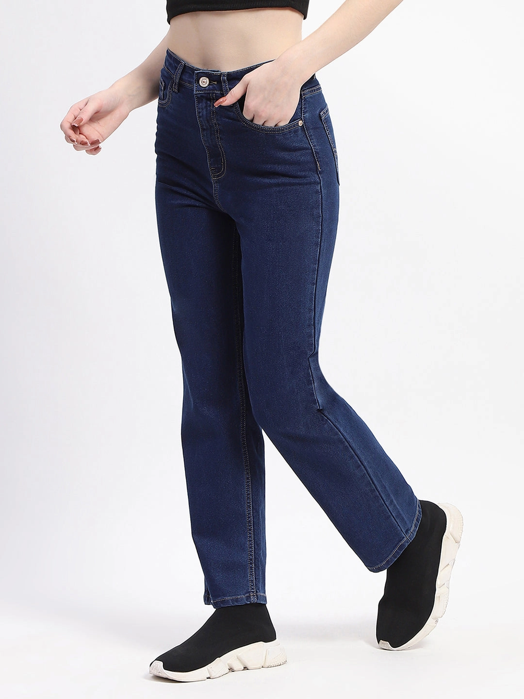 Holiday Vibes High Quality Madame Straight-Fit Dark Blue Cotton Denim Jeans