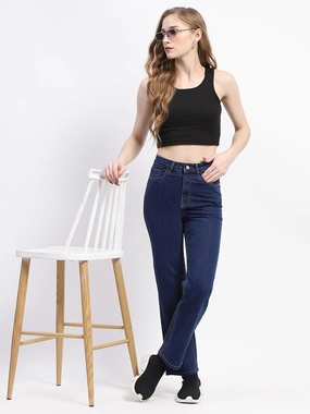 Casual Chic Madame Straight-Fit Dark Blue Cotton Denim Jeans