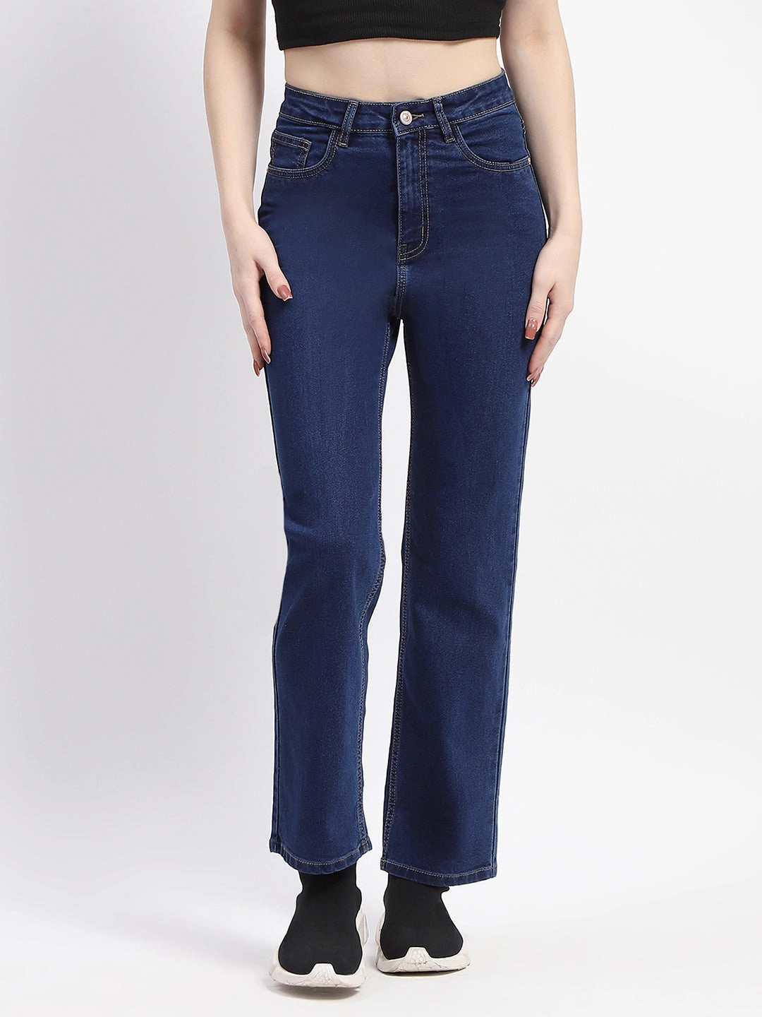 Spring Mood Affordable Madame Straight-Fit Dark Blue Cotton Denim Jeans