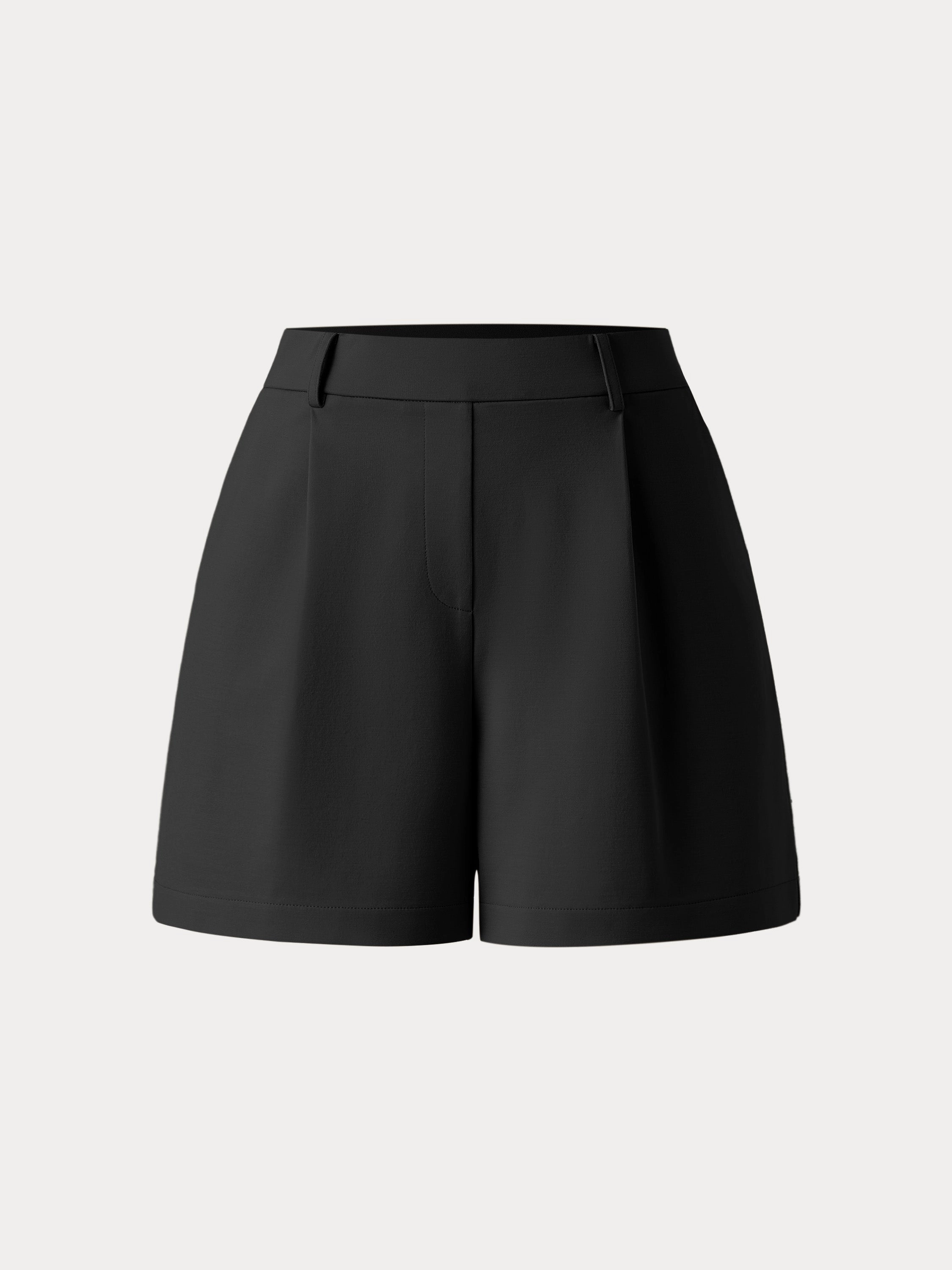 Mid Rise Smart Pleated Pull-on Shorts with Pockets ArticulatedJoints Movement Flex
