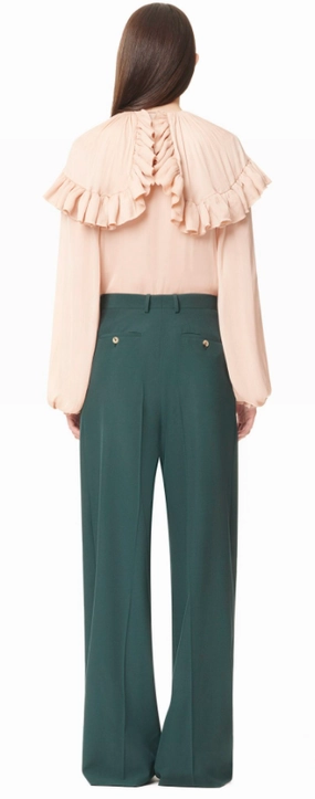 Dark Green Silk Trousers Soft Design Street Style