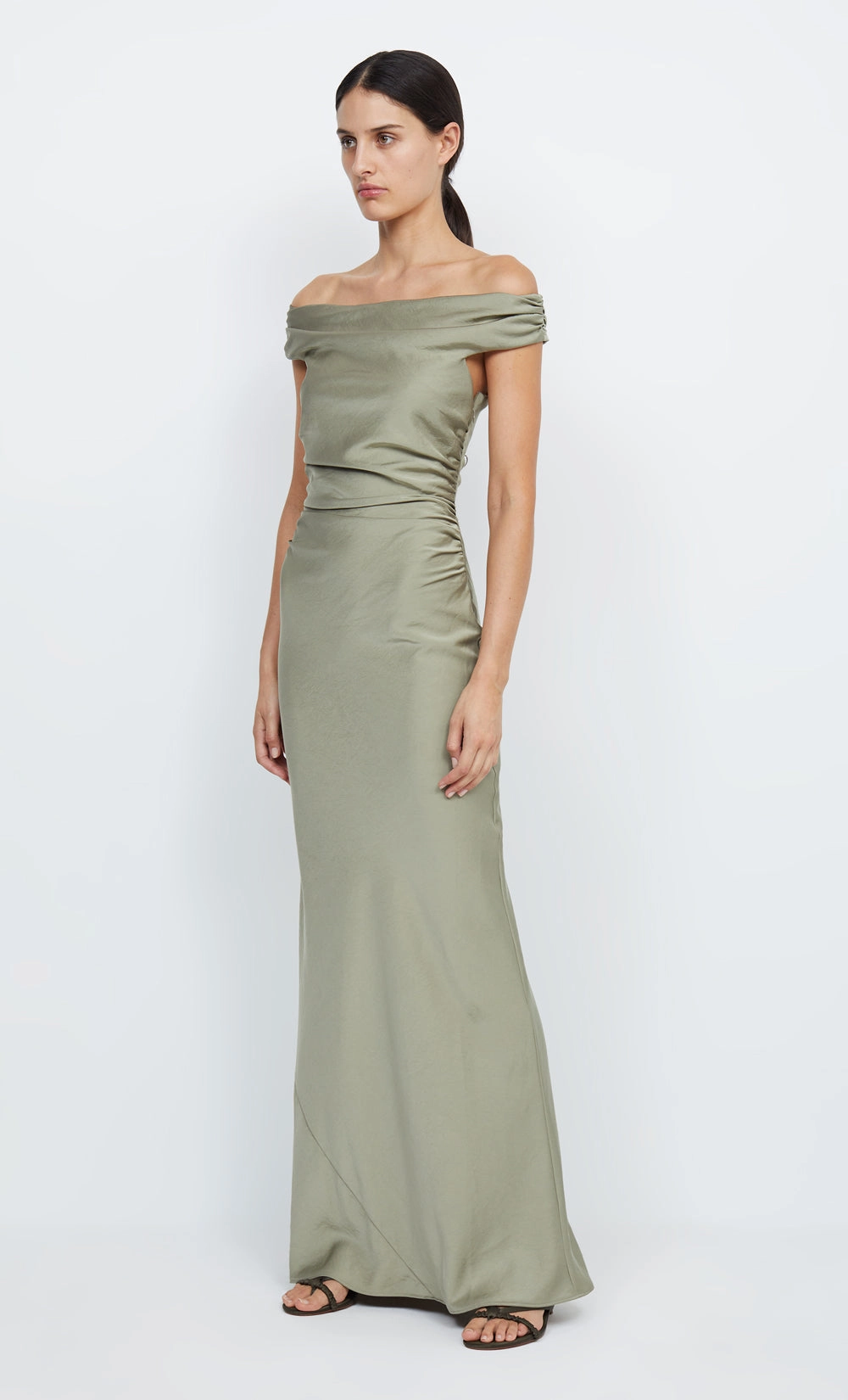 Button-front ETERNITY OFF SHOULDER MAXI - SAGE