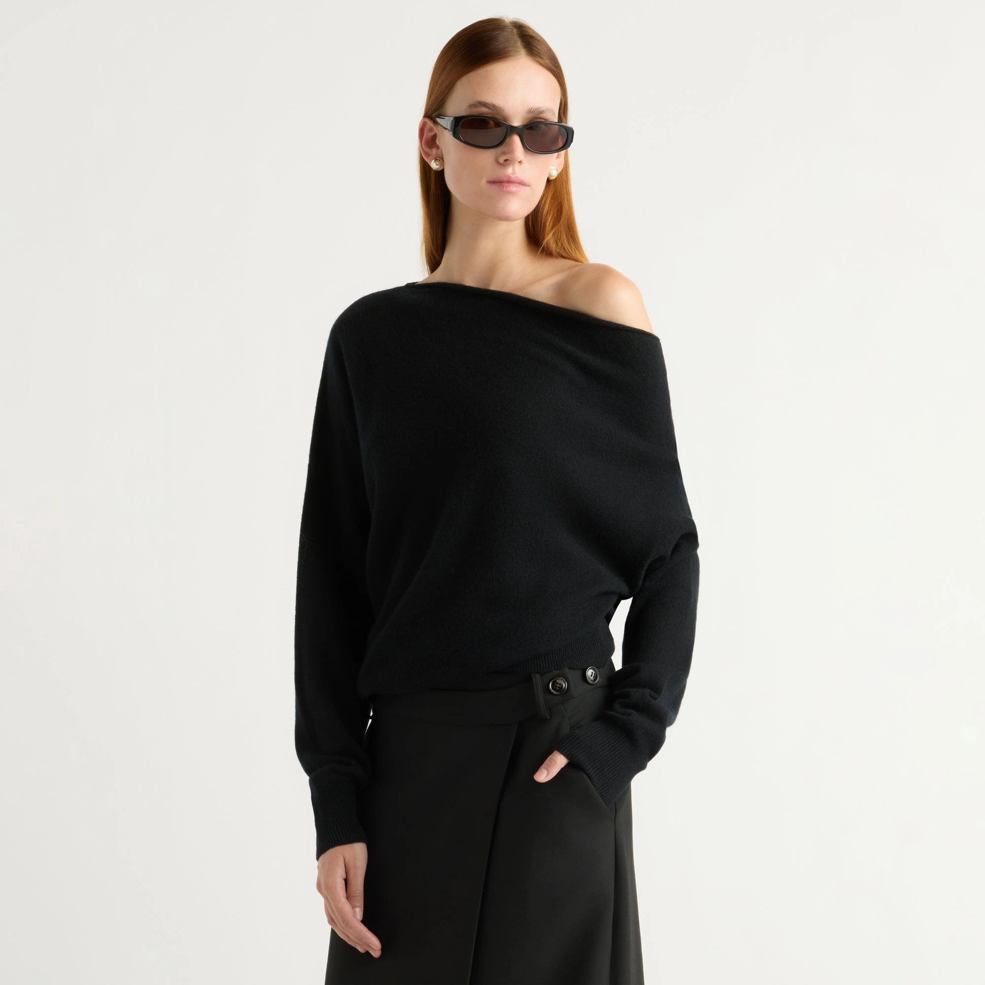 Lan Cashmere Off-Shoulder Sweater Essential Comfort Functional Knit