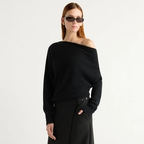 Lan Cashmere Off-Shoulder Sweater Essential Comfort Functional Knit