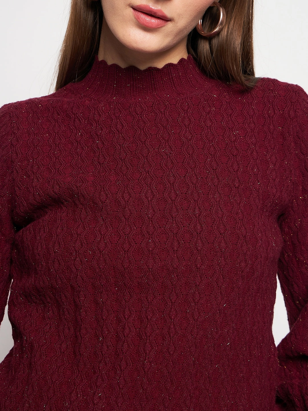 Non Restrictive Armhole Madame Wine Pull-On Sweater