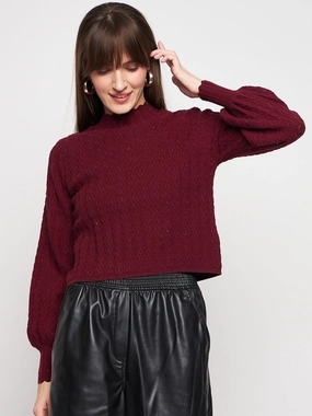 Ergonomic Sleeve Engineering Layered Thermal Core Madame Wine Pull-On Sweater