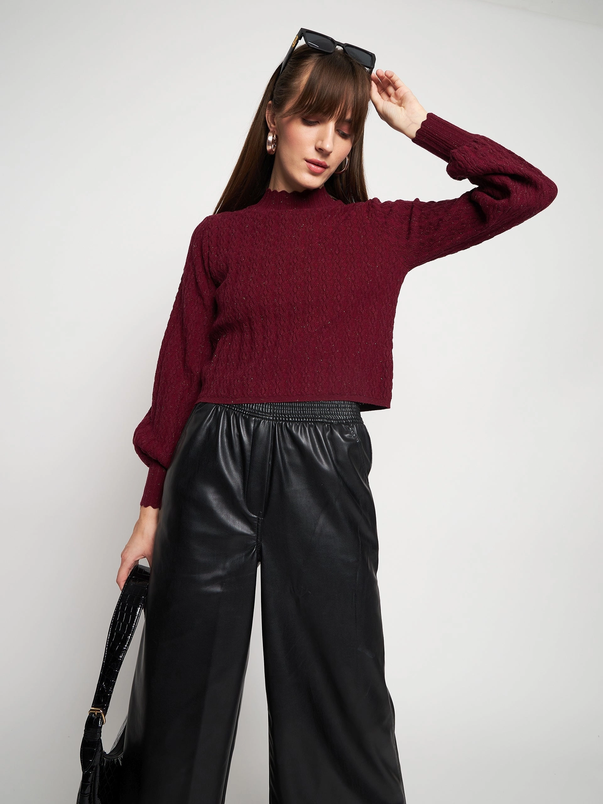 Comfy Knit Outfit Chill Mode Madame Wine Pull-On Sweater