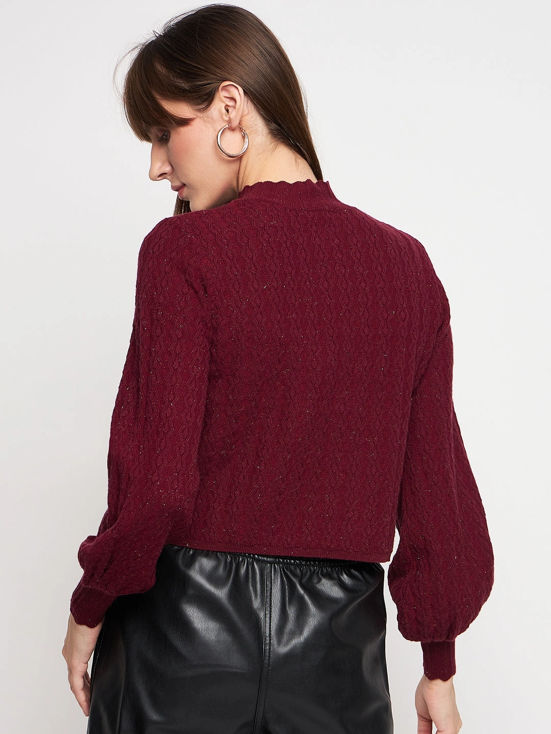 Quick Dry Wear Oversized Silhouette Madame Wine Pull-On Sweater
