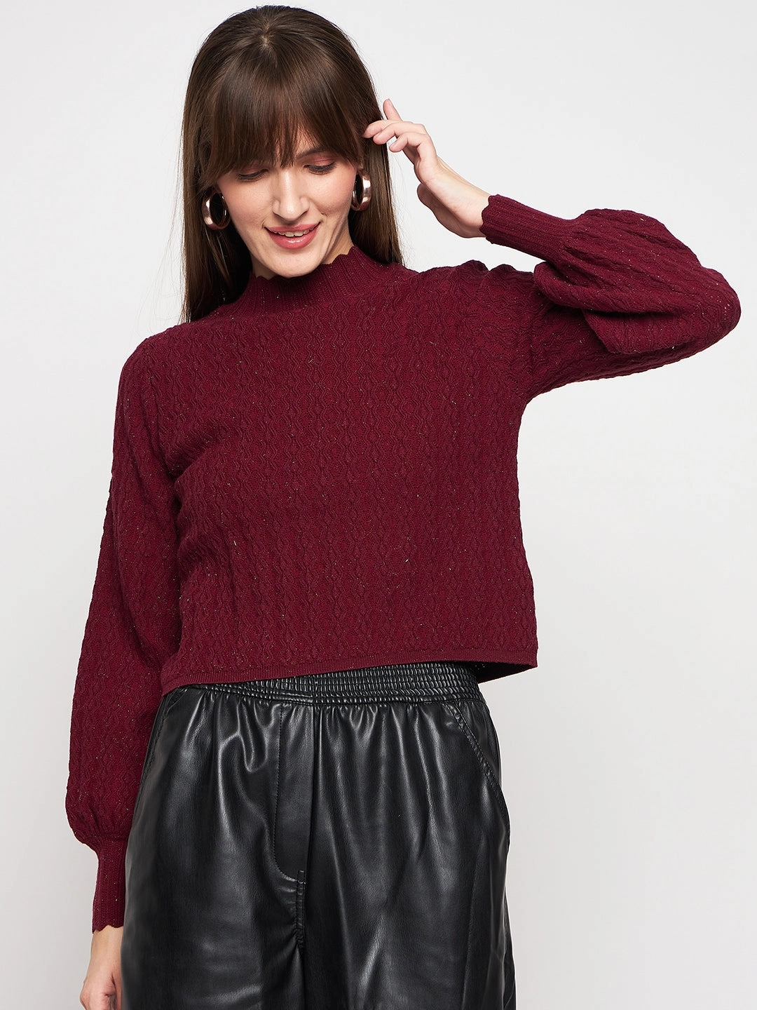 Ergonomic Sleeve Engineering Layered Thermal Core Madame Wine Pull-On Sweater