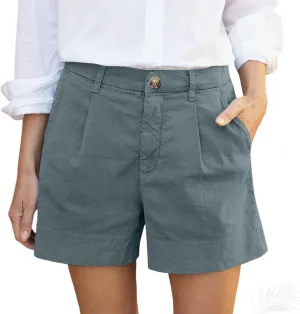 Chino Shorts for Women Casual Summer Linen Shorts, High Waisted Bermuda Short Comfy High Waisted Work Short Pants