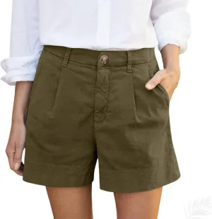 Chino Shorts for Women Casual Summer Linen Shorts, High Waisted Bermuda Short Comfy High Waisted Work Short Pants