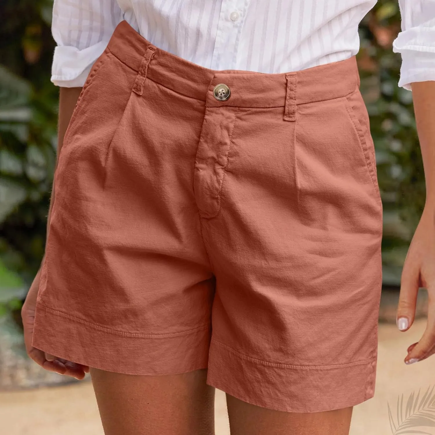 Chino Shorts for Women Casual Summer Linen Shorts, High Waisted Bermuda Short Comfy High Waisted Work Short Pants