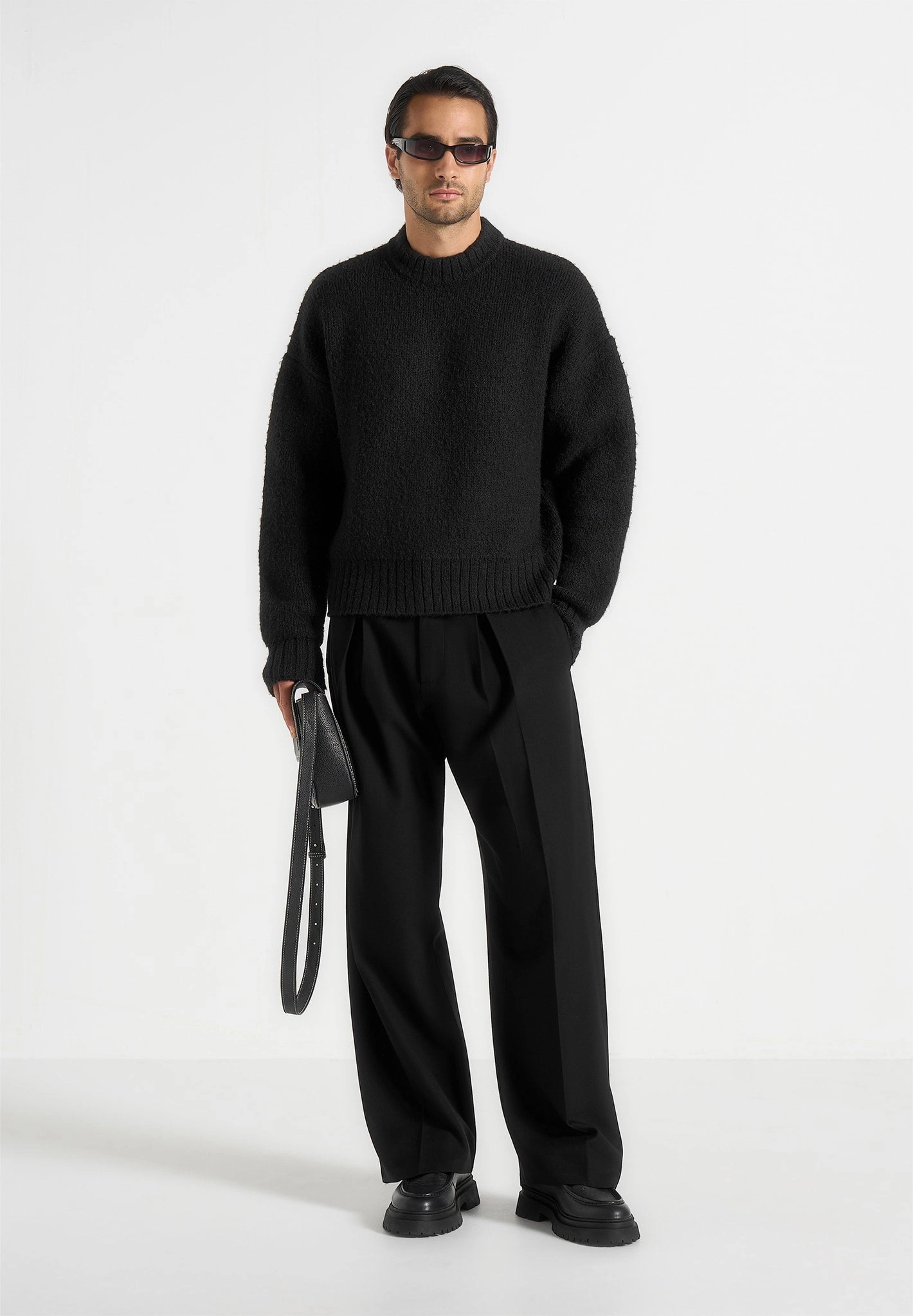 Ventilated Armhole Design Chris - Brushed Wool Knit Jumper - Black