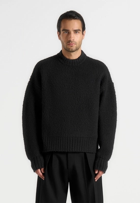 Plush Inner Lining Odor Resistant Chris - Brushed Wool Knit Jumper - Black