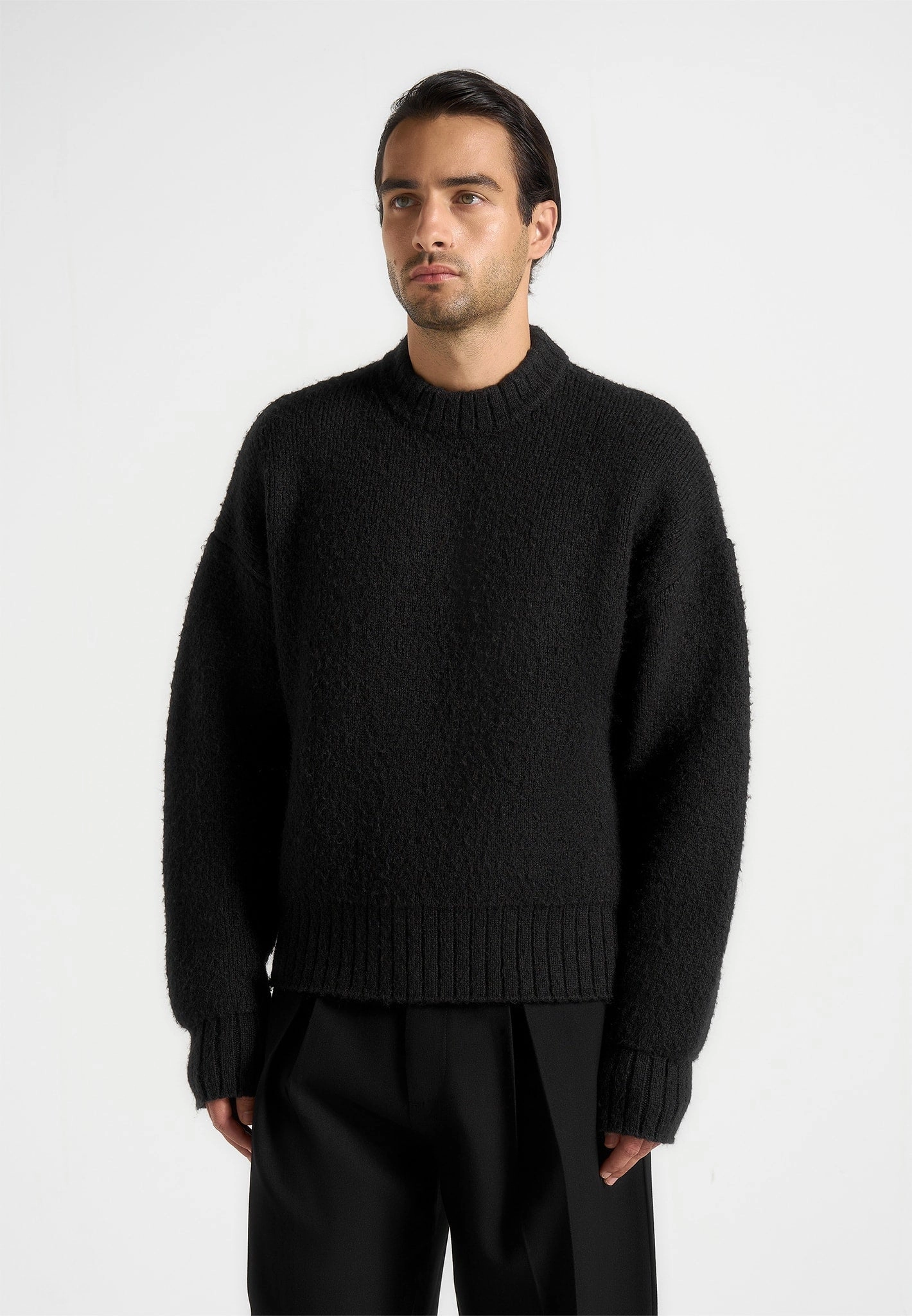 Chris - Brushed Wool Knit Jumper - Black Warm Essentials Weight Distribution Tech