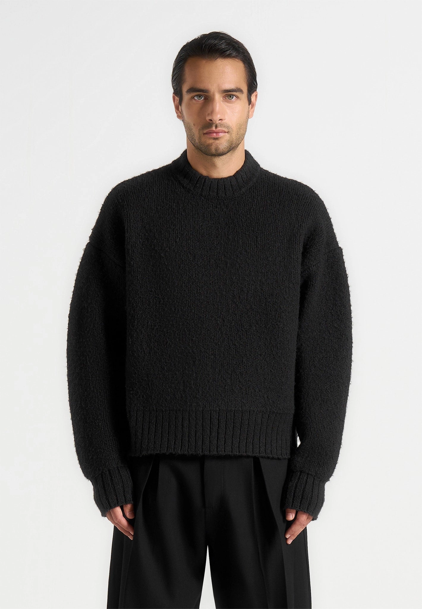 Plush Inner Lining Odor Resistant Chris - Brushed Wool Knit Jumper - Black