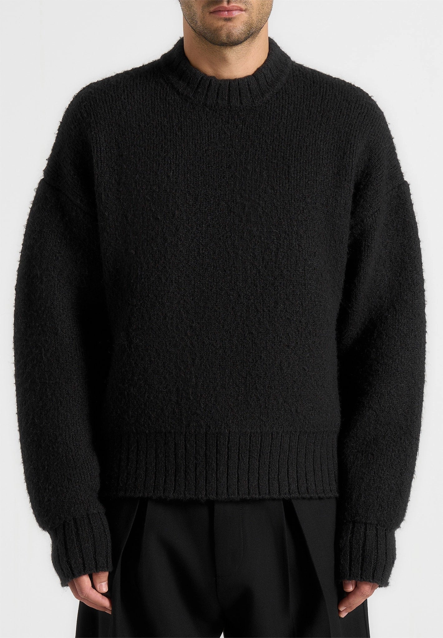 Home Comfort Breathable Material Chris - Brushed Wool Knit Jumper - Black