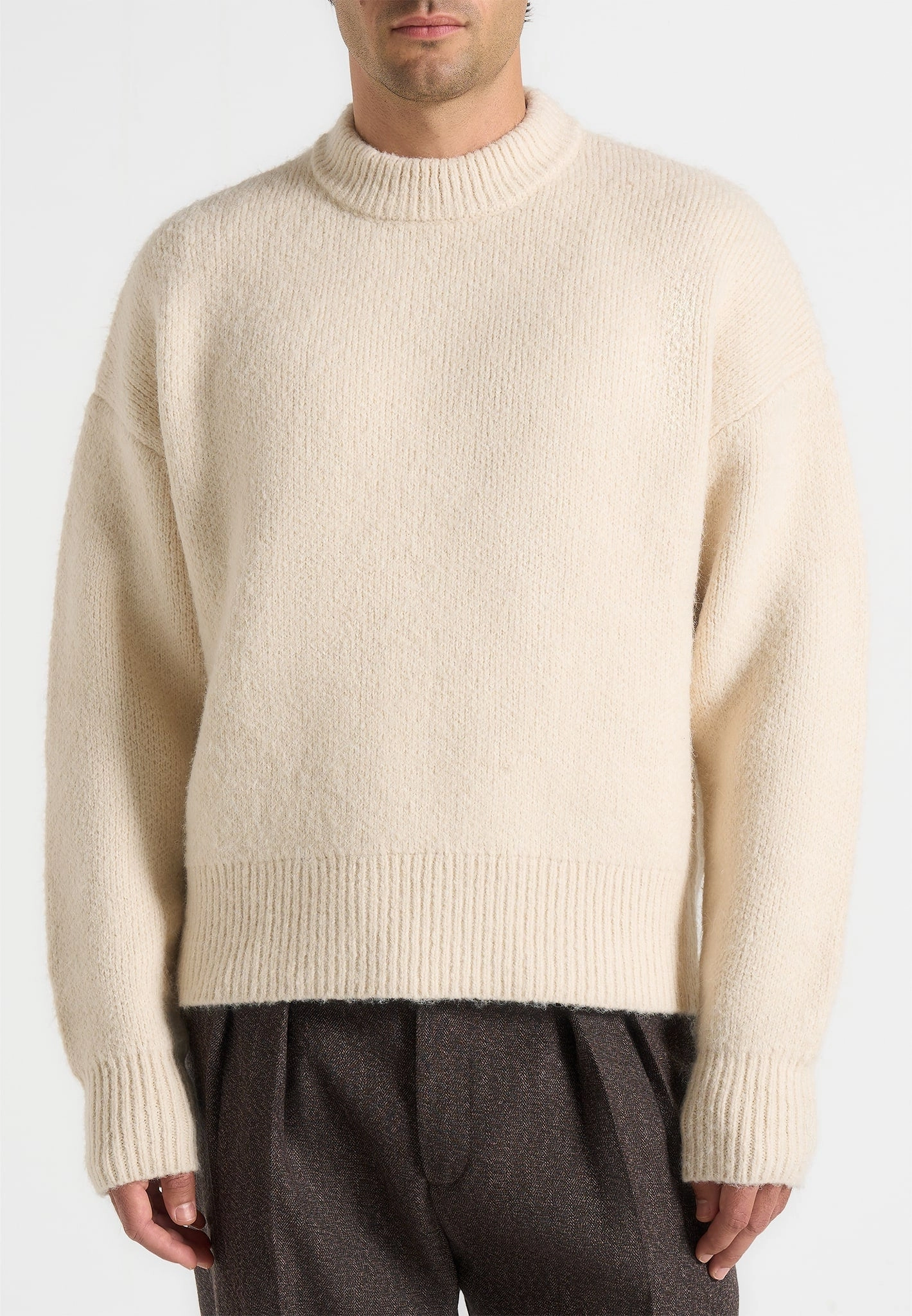 Urban Trendy Simple Look Chris - Brushed Wool Knit Jumper - Cream