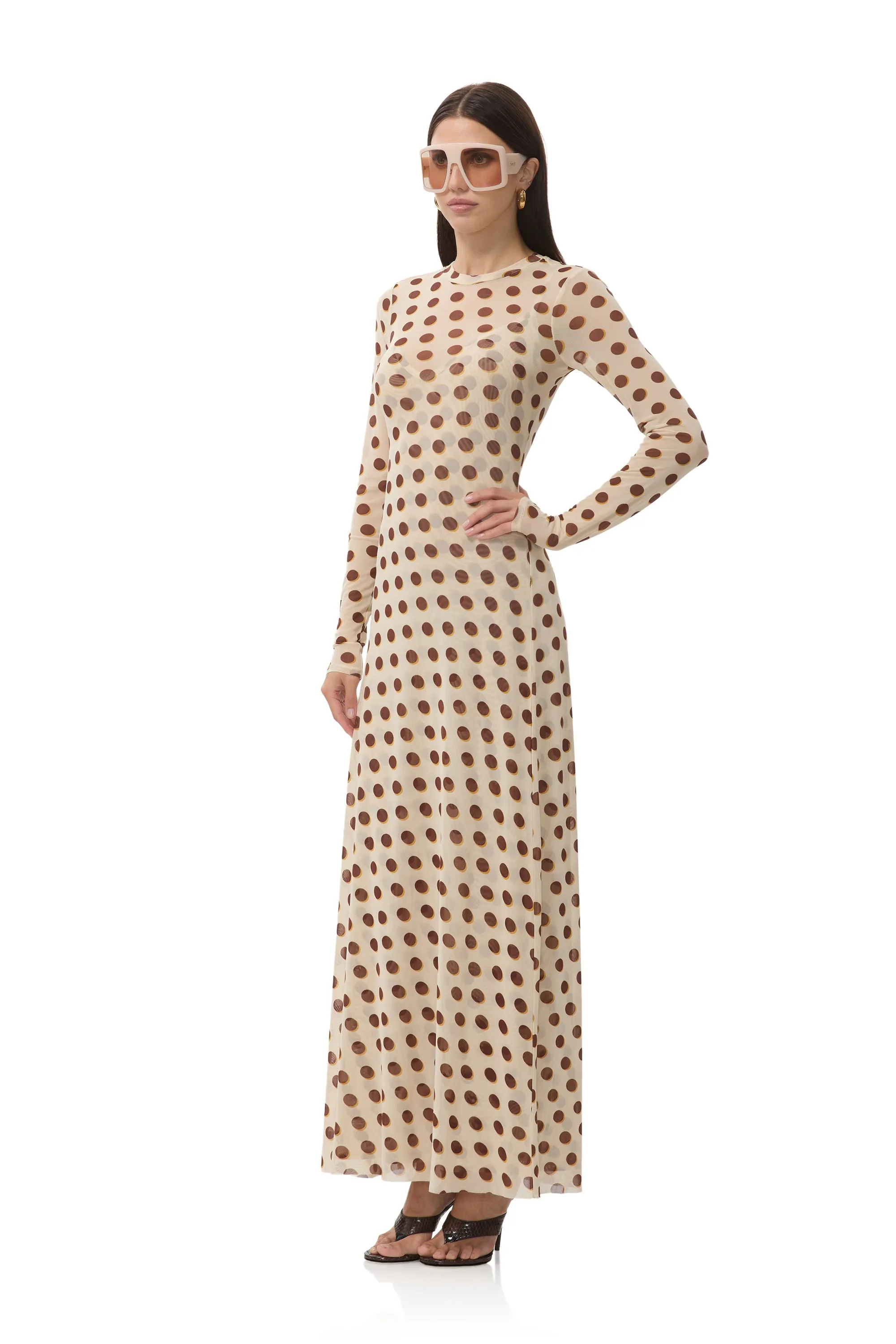 Sheer-Overlay Paola Dress - Gold Halo Dot