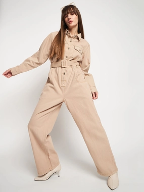 Madame Beige Belted Cargo Jumpsuit City Layer