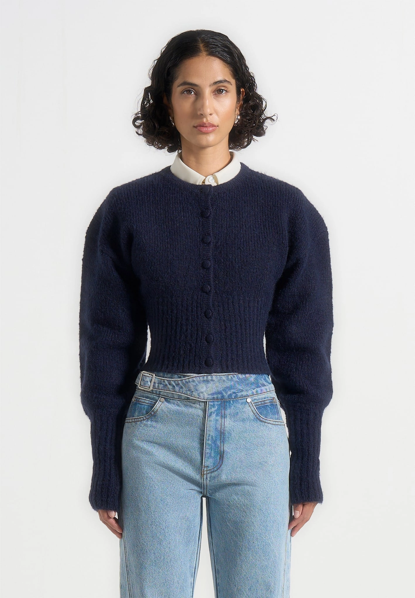 Calm Outfit Mayla - Knitted Cinch Waist Cardigan - Navy