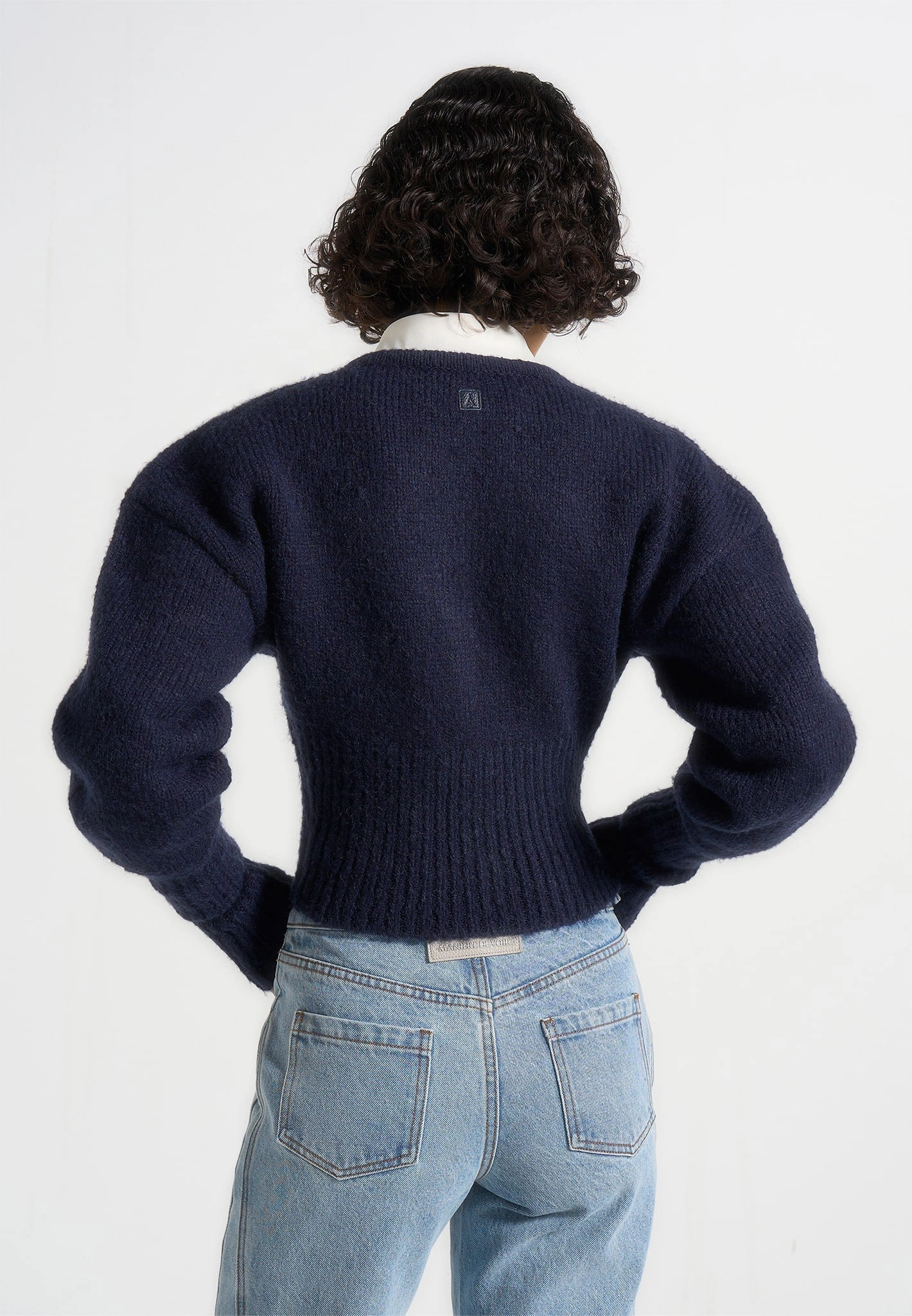 Lightweight Weave Mayla - Knitted Cinch Waist Cardigan - Navy