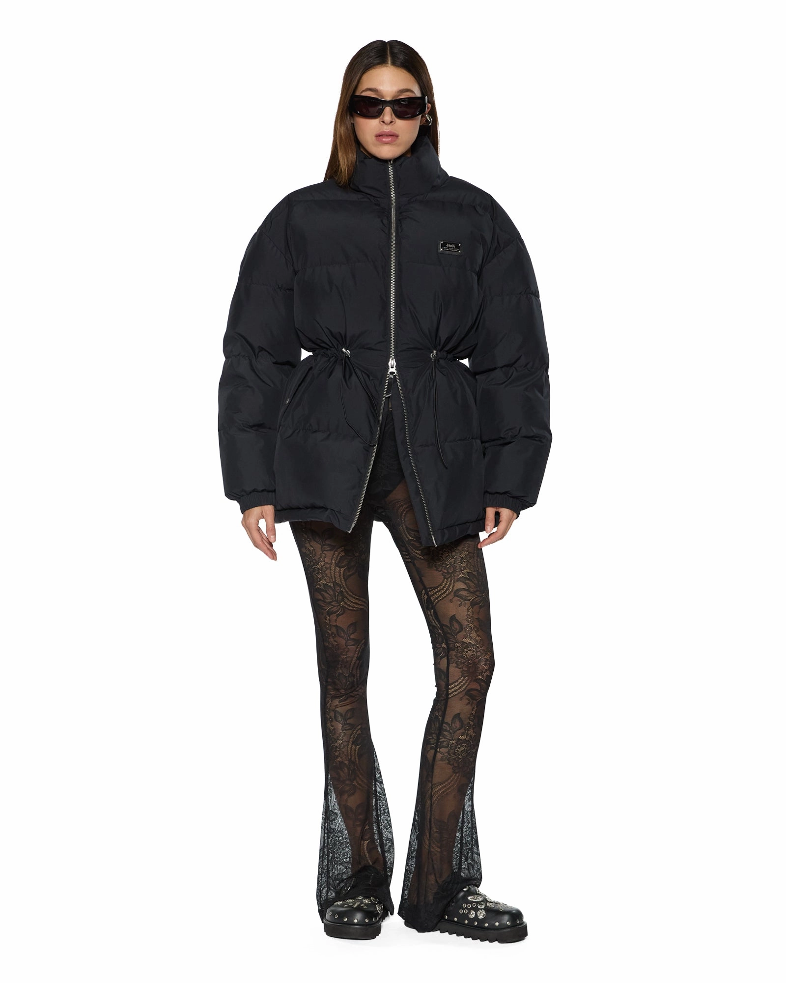 CINCHED PUFFER BLACK Adjustable Hemline