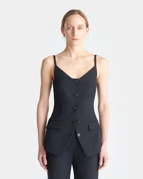 Cinda - Open-Back Tailored Top - Black OrganicCottonBlend Wrinkle Resistant Weave