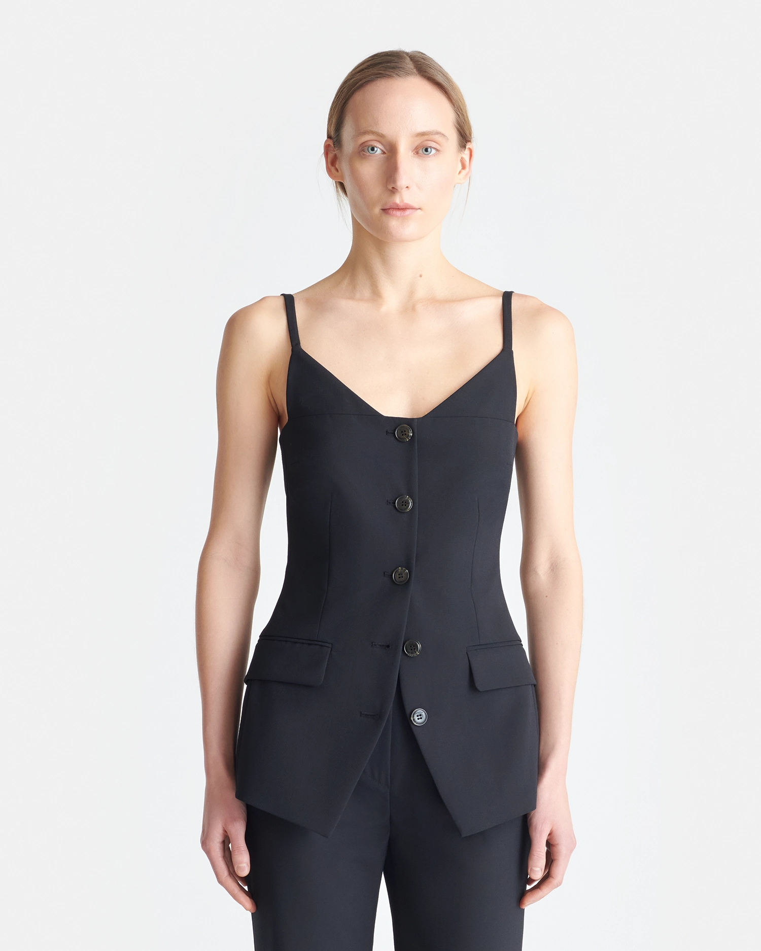 Multi Panel Design Cinda - Open-Back Tailored Top - Black