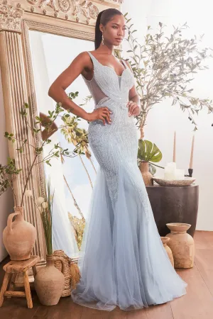 CINDERELLA DIVINE CR874 Beaded Layered Tulle Mermaid Gown