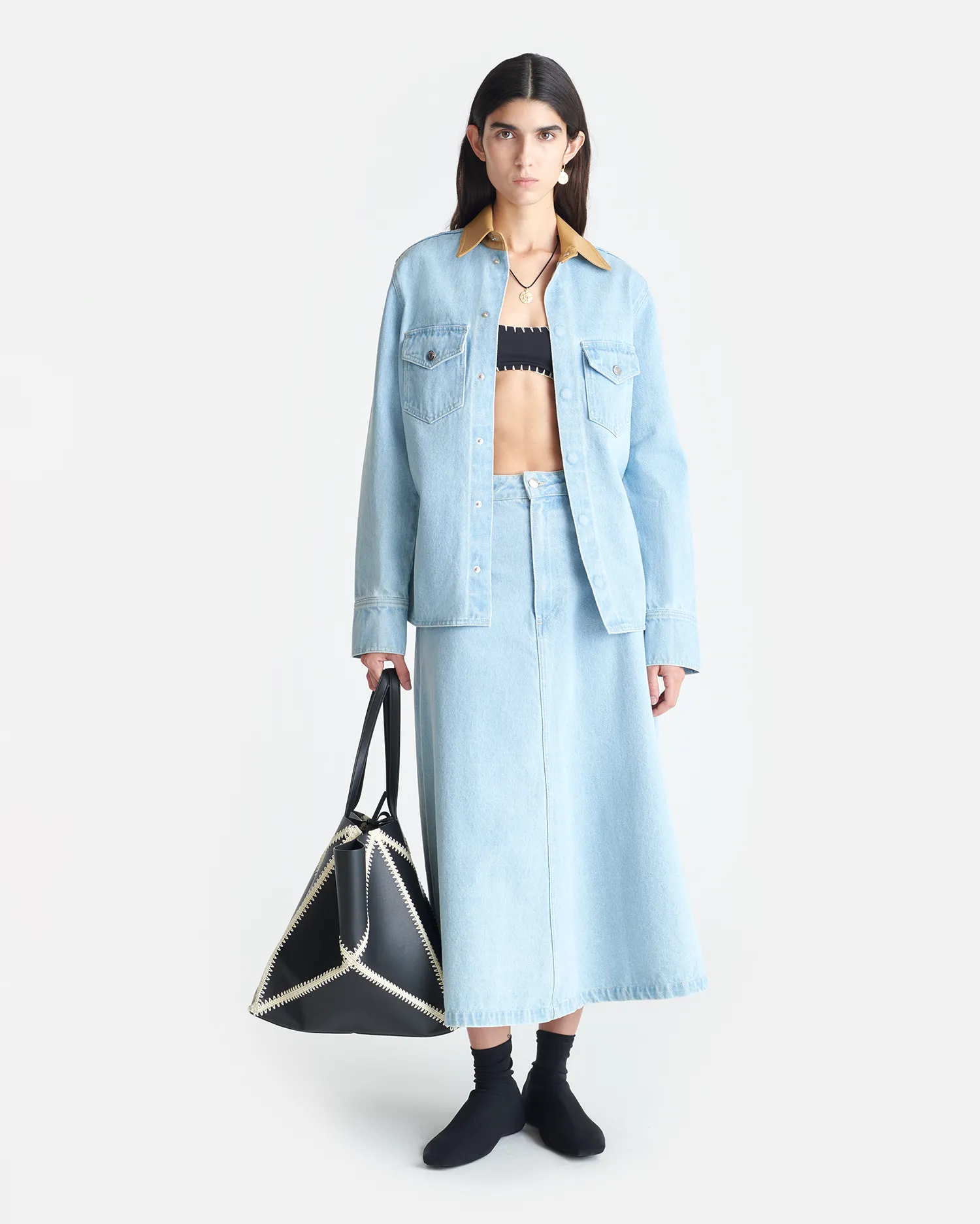 Outfit Base Tear Resistant Denim Cintia - Denim Midi Skirt - Eco Bleach