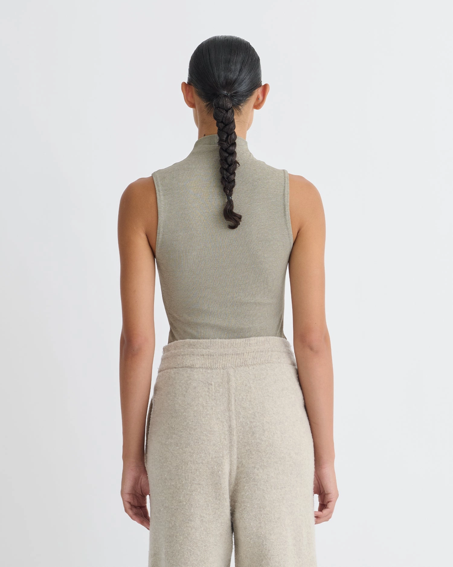 GarmentWashed Softness Light Reflective Printing Annyka - Mesh Jersey Sleeveless Top - Fog