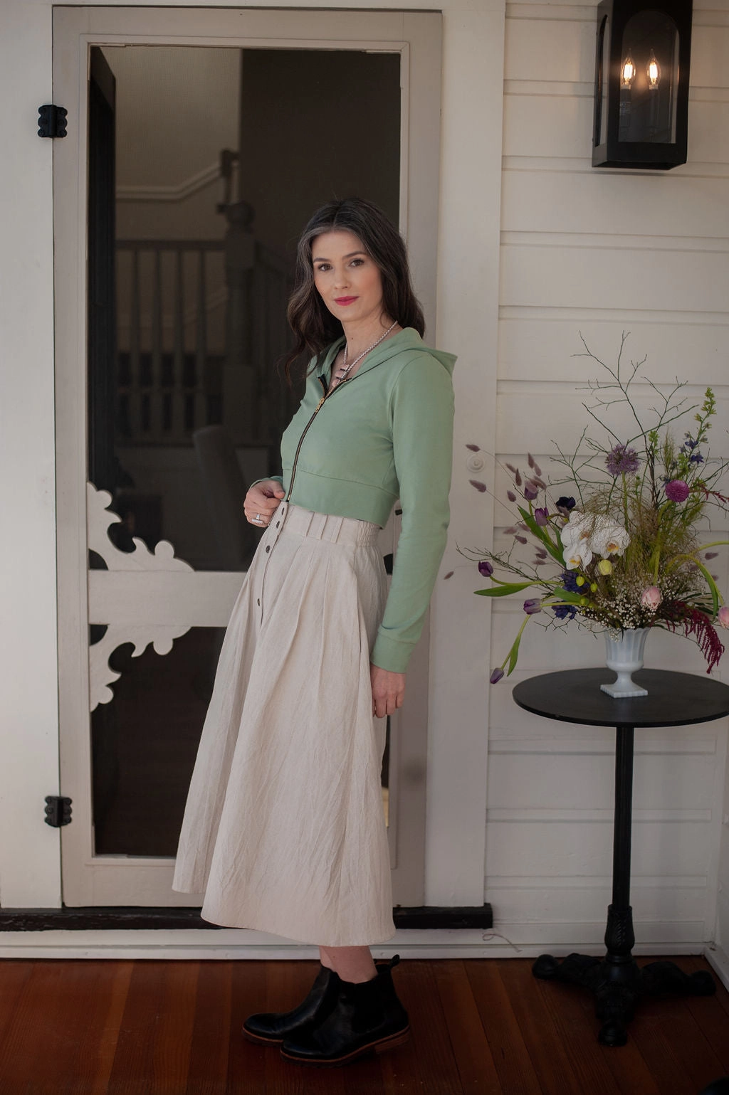 SoftTouch Material Cropped Hoodie In Mint Green