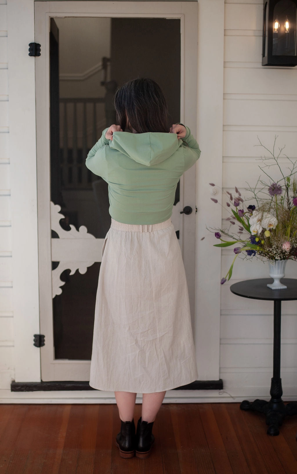 Cropped Hoodie In Mint Green Low Impact Dye