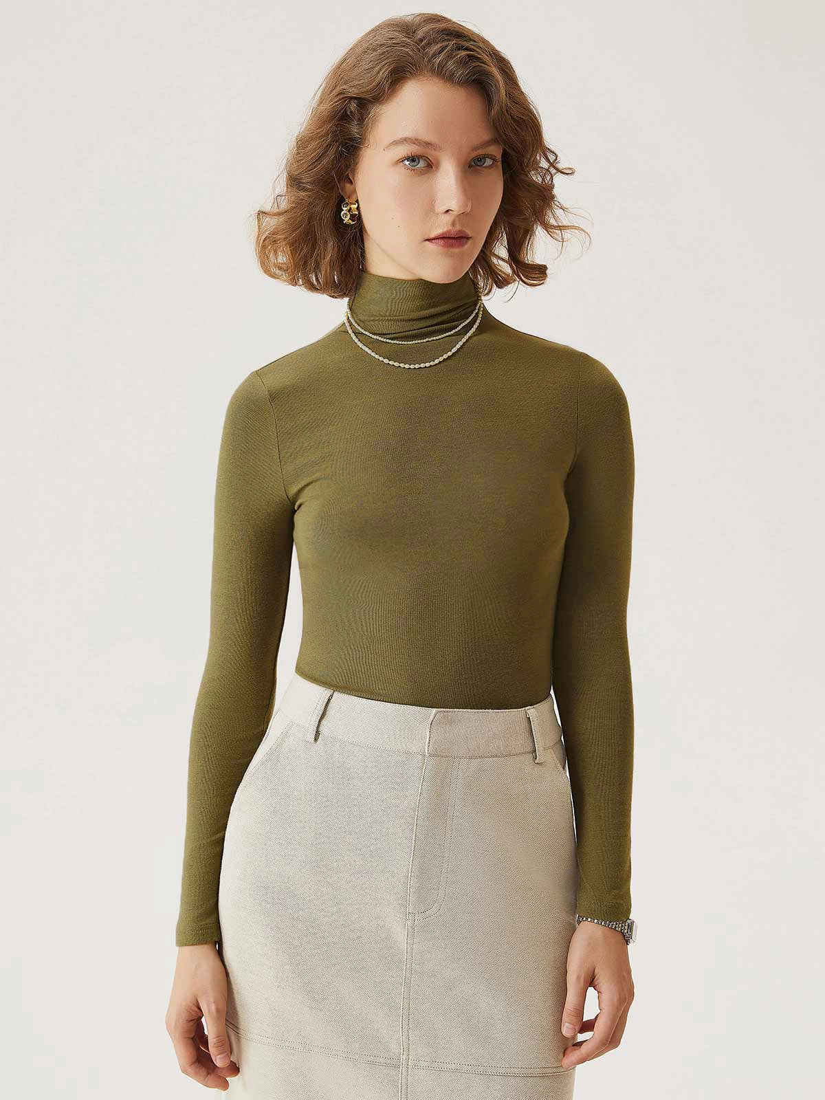 RibbedCollar Soft Blended Fabric Everyday Mockneck Top