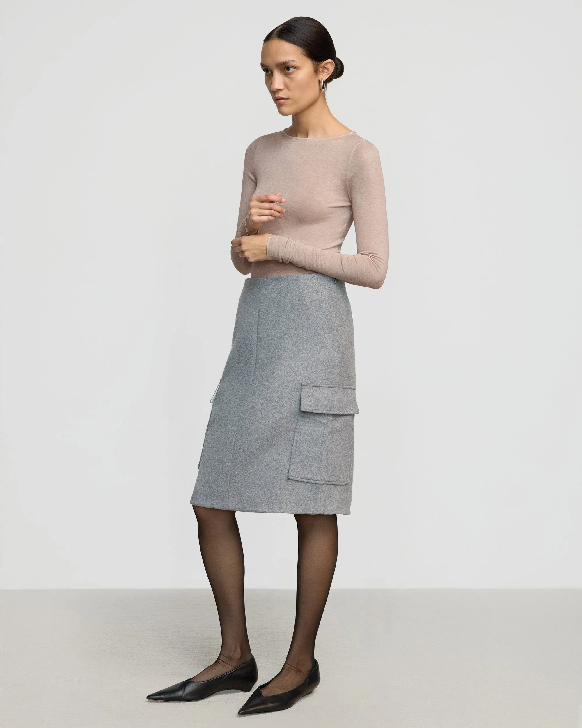 Felicia Wool Utility Midi Skirt Gentle Comfort