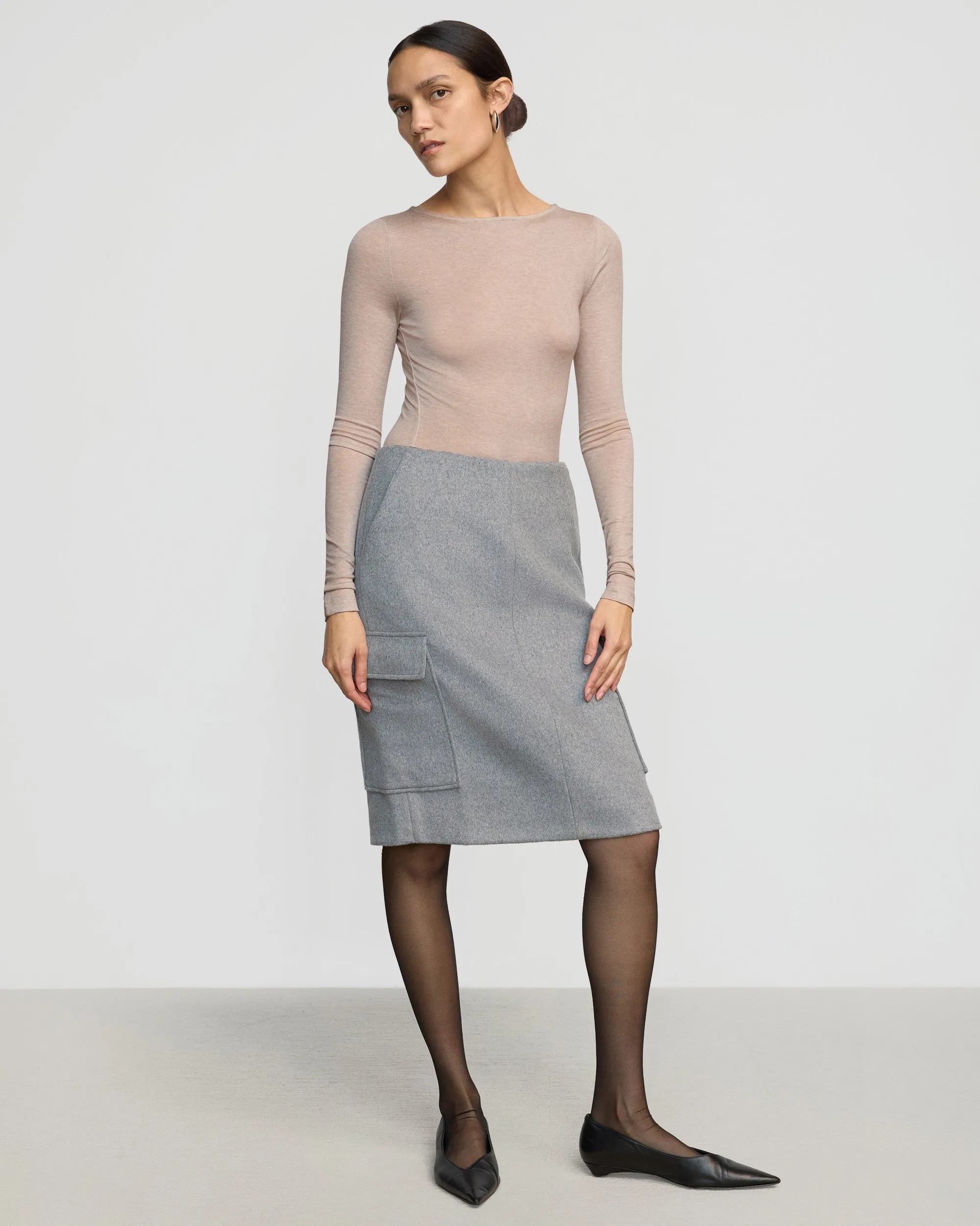 Monochrome Outfit Structured silhouette Felicia Wool Utility Midi Skirt