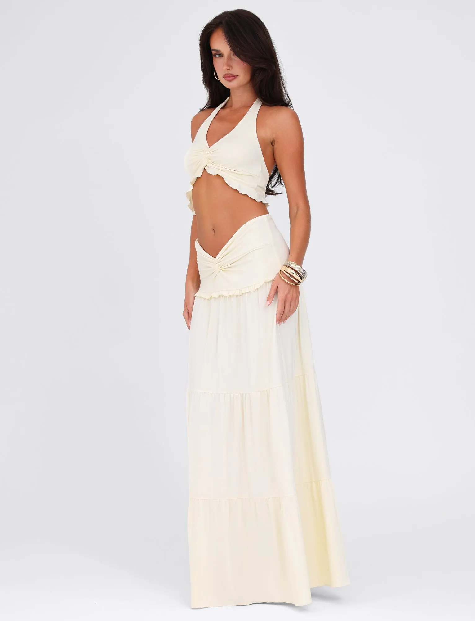 Flexible Waistband Soft Focus KATYA MAXI SKIRT - WHITE : CREAM