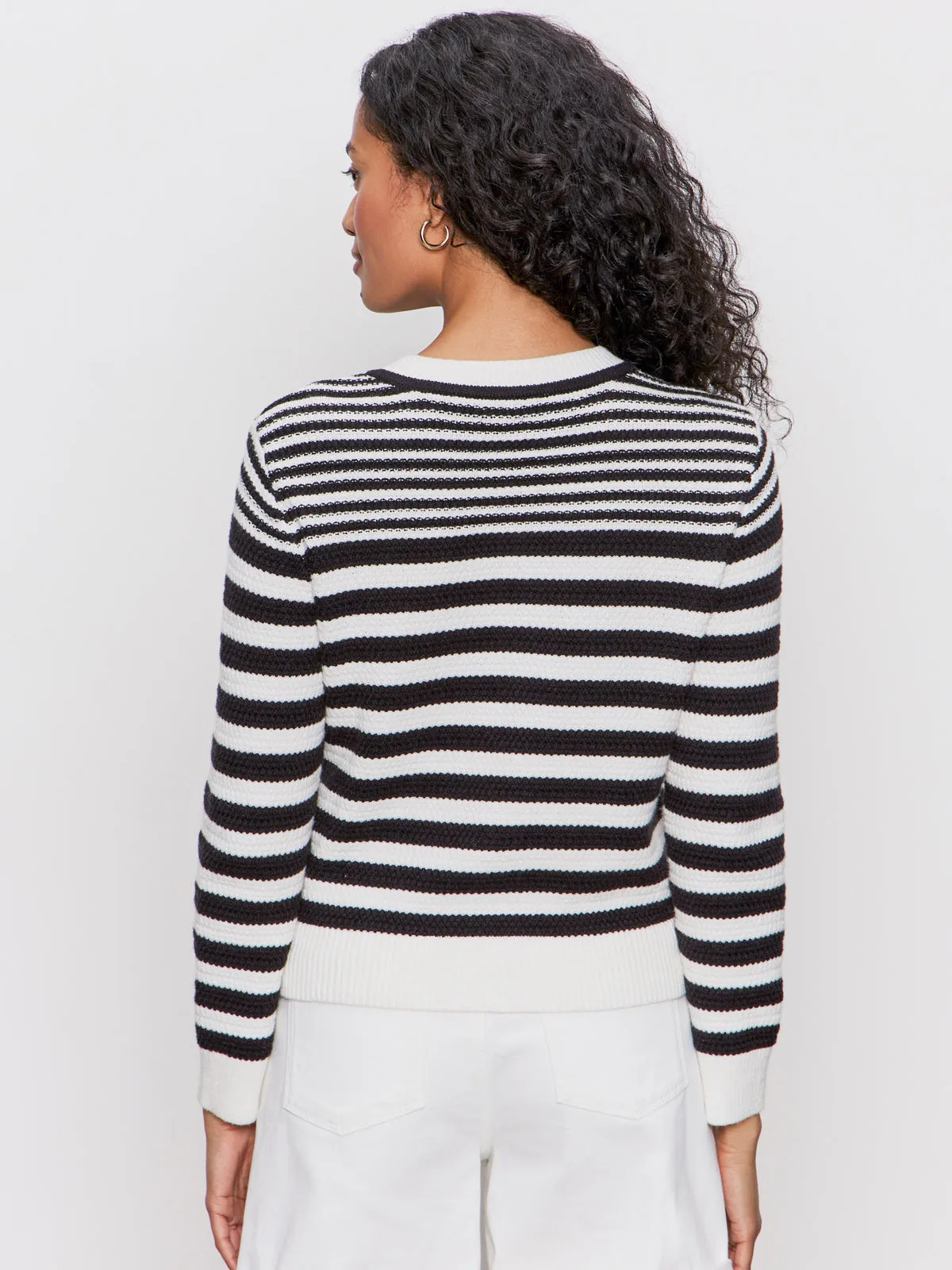 City Summer Cardi Black/ Macrame Multi Stripe Simple Pullover