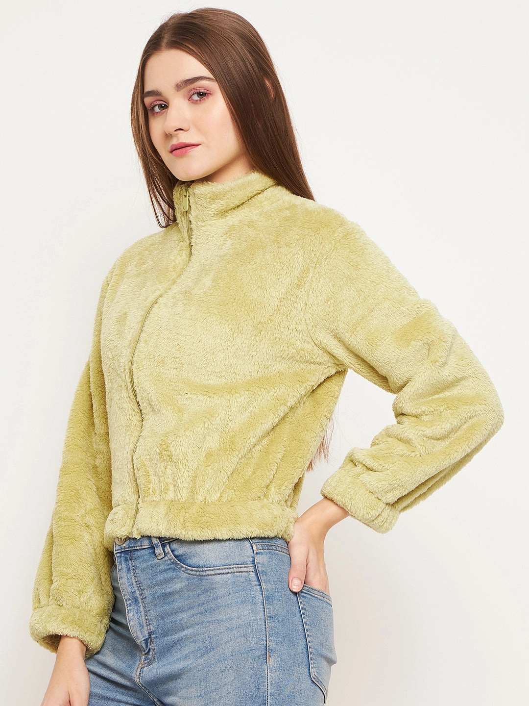 Sports Apparel Madame Fleece Mock Neck Apple Green Sweatshirt
