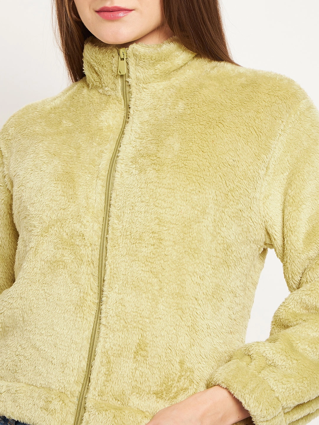 Madame Fleece Mock Neck Apple Green Sweatshirt color fast product development