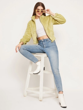 Madame Fleece Mock Neck Apple Green Sweatshirt Daily Comfort