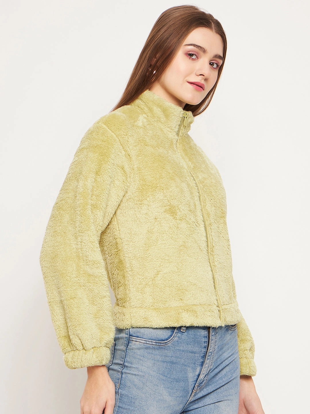 Windproof Design Madame Fleece Mock Neck Apple Green Sweatshirt