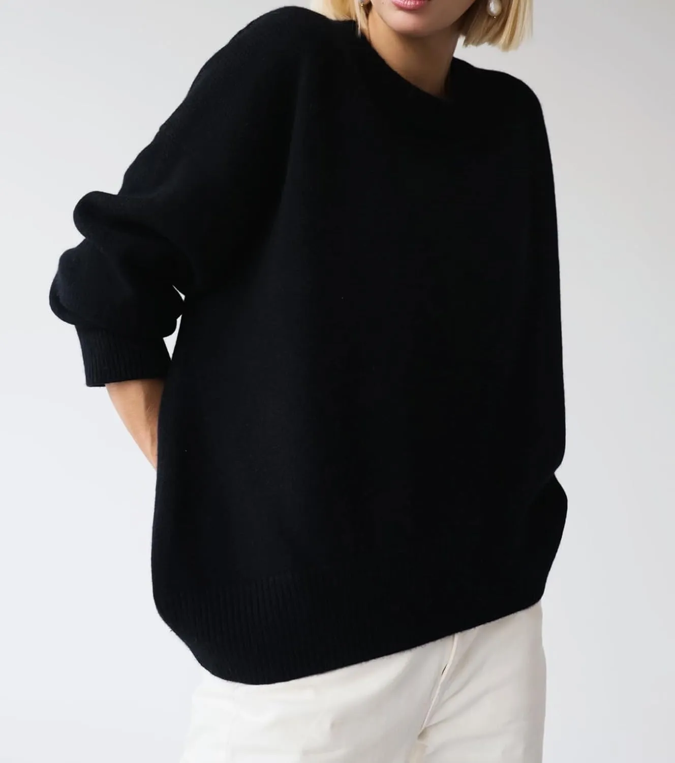 Ckikiou Oversized Crewneck Cute Slouchy High Low Sweater for Women Fall Winter Casual Long Sleeve Soft Knitted Pullover Top