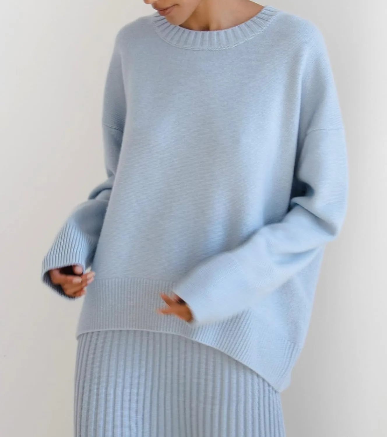 Ckikiou Oversized Crewneck Cute Slouchy High Low Sweater for Women Fall Winter Casual Long Sleeve Soft Knitted Pullover Top