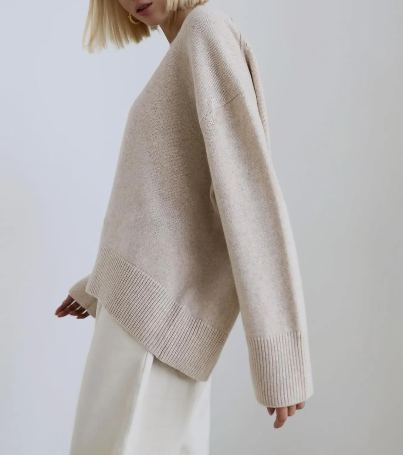 Ckikiou Oversized Crewneck Cute Slouchy High Low Sweater for Women Fall Winter Casual Long Sleeve Soft Knitted Pullover Top