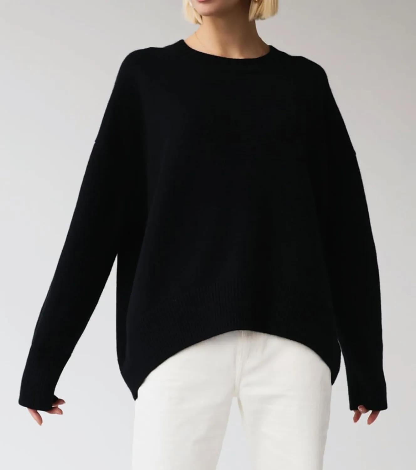 Ckikiou Oversized Crewneck Cute Slouchy High Low Sweater for Women Fall Winter Casual Long Sleeve Soft Knitted Pullover Top