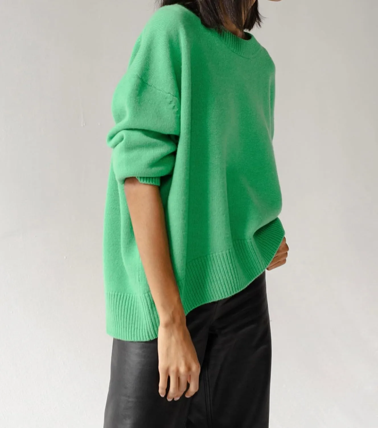 Ckikiou Oversized Crewneck Cute Slouchy High Low Sweater for Women Fall Winter Casual Long Sleeve Soft Knitted Pullover Top